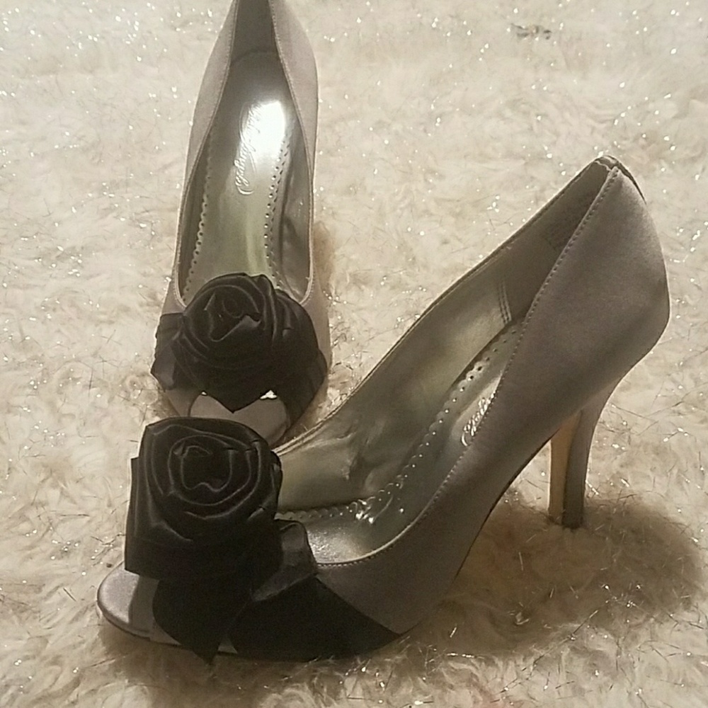 Silver and black heels